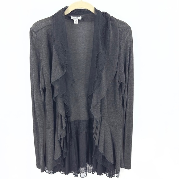 Vintage Cache Open Front Lace Drape Cardigan Womens Size M Gray Whimsigoth Fairy - Picture 3 of 10